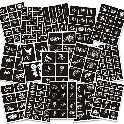 16 Sheets Henna Tattoo Stencils Reusable for Women Girls and