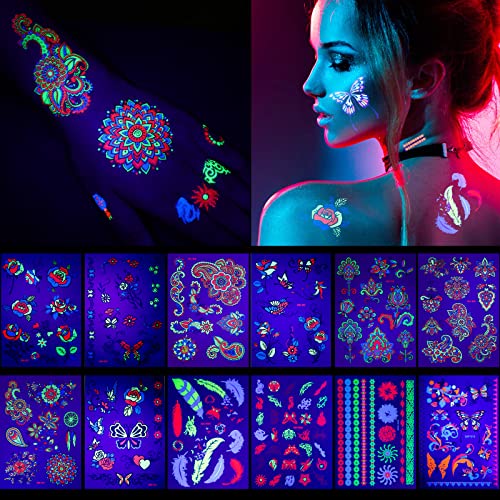 1665441719 12 Sheets Large Glow In The Dark Tattoo Neon Temporary