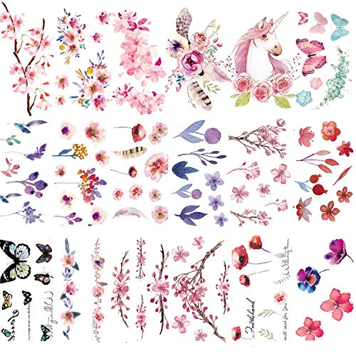 30 Sheets Watercolor Flowers Temporary Tattoos Stickers for Women Girls