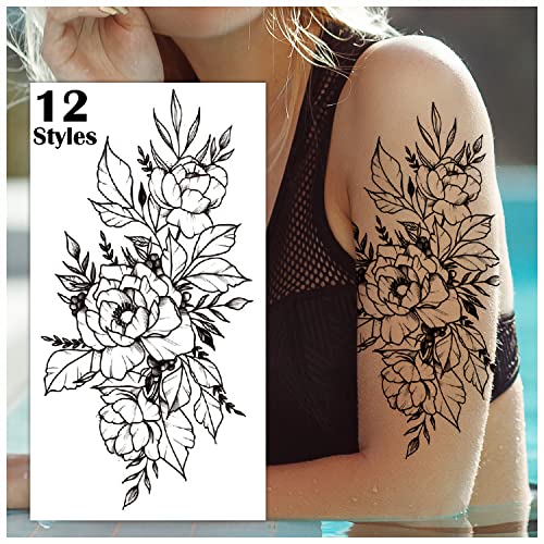 Cerlaza Temporary Tattoos for Women Henna Fake Flower Tattoos Stickers