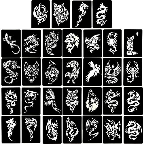Kotbs 4 Sheets Temporary Tattoo Stencils 32pcs Animal Patterns Henna