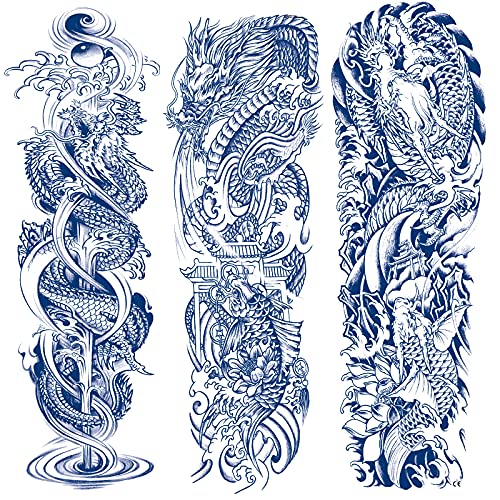 Semi Permanent Tattoos Sleeve 3 Sheet Dragon Full Arm Sleeve Temporary