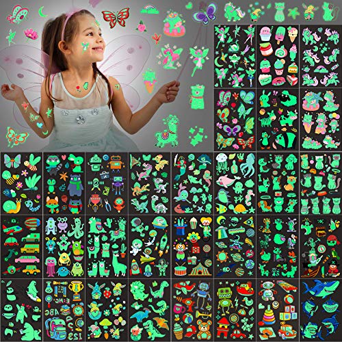 Sinmoe 400 Pieces Glow Temporary Tattoos for Kids Waterproof Luminous