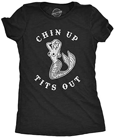 Womens Chin Up Tits Out Tshirt Funny Mermaid Tattoo Boobs