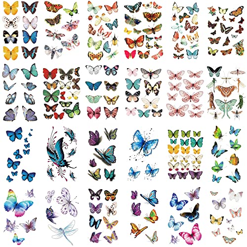 Wyuen 24 Sheets Butterfly Women Temporary Tattoo Stickers Animal Tattoos