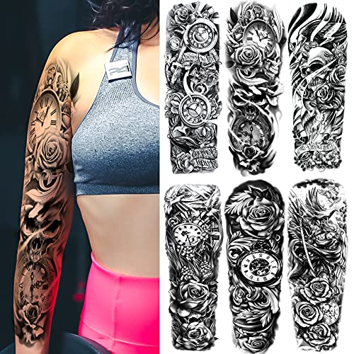 Kotbs 6 Sheets Large Flower Temporary Tattoo Sleeves for Women