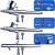 MEEDEN 3pcs Airbrush Gun Set, 0.25, 0.35, 0.5mm Needles Pre-Equipped, Dual-Action 2pcs Gravity Feed and 1pc Siphon Feed, Air Brush Accessories for Art, Model, Makeup, Tattoos, Cake Decorating